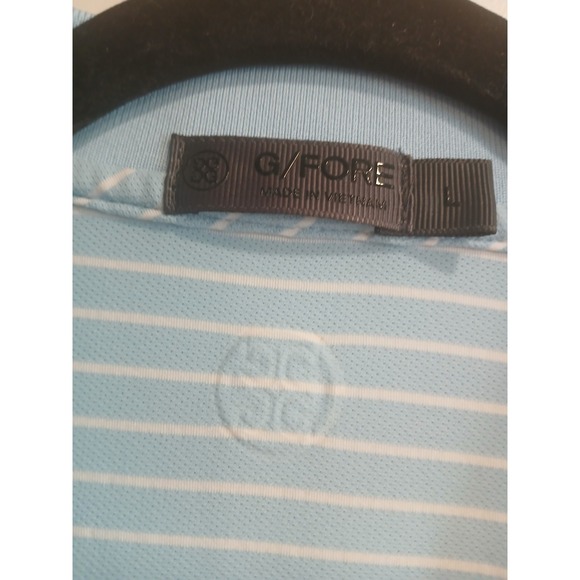 G/FORE Feeder Stripe Tech Pique Modern Spread Collar Polo Shirt Sz L Sky Blue - Picture 2 of 6